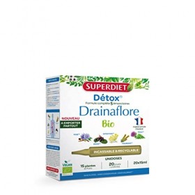 SUPERDIET- DRAINAFLORE BIO - Programme complet de détoxification des 5 émonctoires - Made in France -Format nomade-20 Unidose...