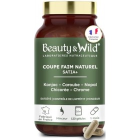 Beauty&Wild Coupe Faim Naturel SATIA+ – Konjac, Nopal, Caroube, Chrome, Contrôle de l’Appétit et Satiété, 120 Gélules, Fabriq