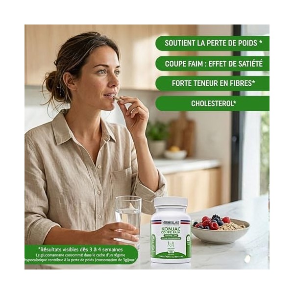 Konjac Pur 3180 mg/j - 280 Gélules – 45Jours - Coupe faim puissant et efficace - 95% Glucomannane - Minceur, détox, digestion...