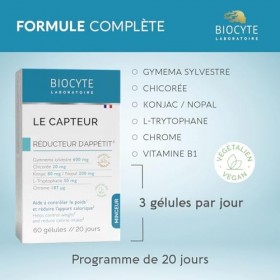 BIOCYTE Le Capteur - Complement Alimentaire Coupe Faim - Konjac, Gymnema Sylvestre, Chrome, Vitamine B1-60 gélules - Programm