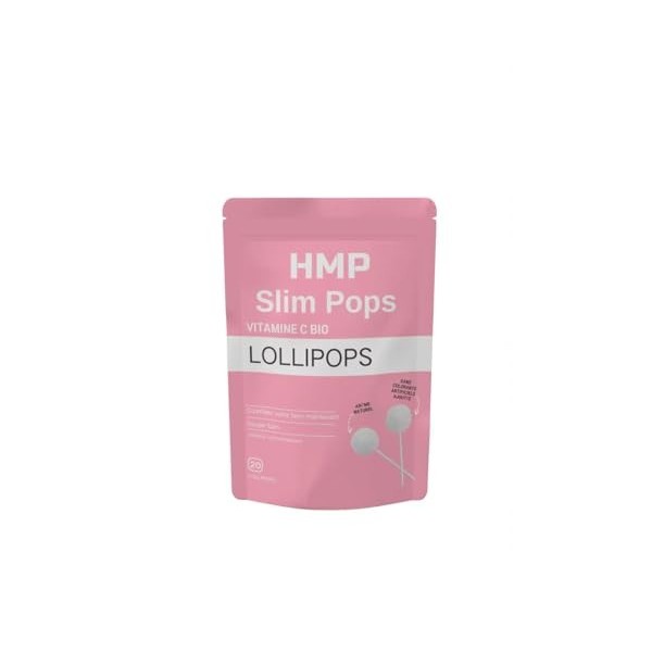 Slim Pops HMP - Sucettes Coupe-Faim pour Perte de Poids - 20 Sucettes Minceur, Vitamine C, Konjac, Mandarine Séchée, Prune Ve