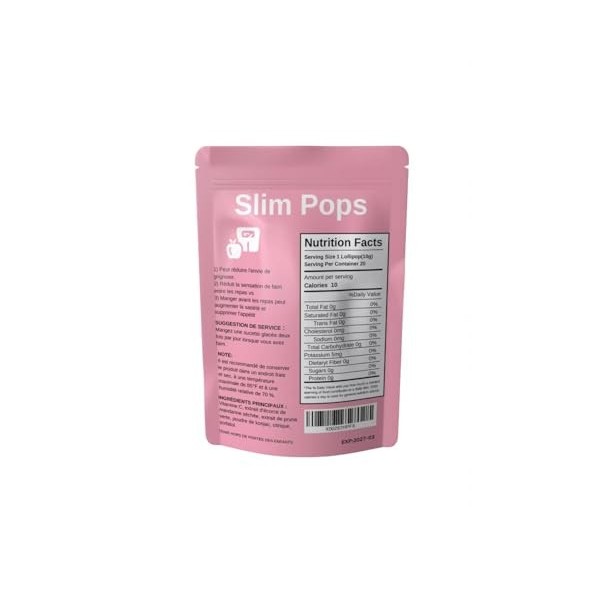 Slim Pops HMP - Sucettes Coupe-Faim pour Perte de Poids - 20 Sucettes Minceur, Vitamine C, Konjac, Mandarine Séchée, Prune Ve