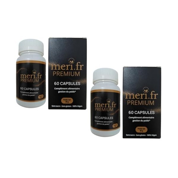Meri.fr PREMIUM – Nouvelle Formule Efficace à la L-Carnitine |2 x 60 Gélules Naturelles | Aide au Contrôle de l’Appétit & Mét...