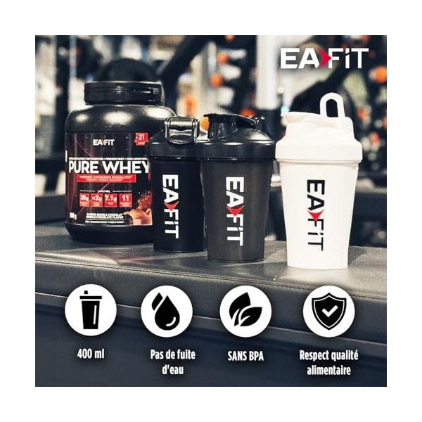 Eafit Shaker Protéine 400 ml Sans BPA – Gradué avec Mélangeur en Acier – Whey Protein, Pre Workout, Creatine – Plastique Anti...