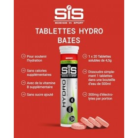 Science in Sport Hydro Électrolytes Hydratation sans Sucre - 20 Tablettes Saveur Baies - Vegan & sans Gluten, avec Sodium, Ca...