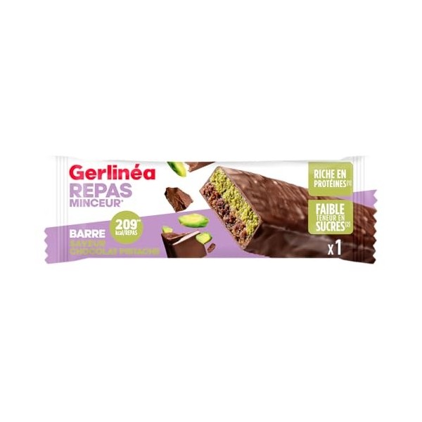 GERLINÉA - Barre Repas Chocolat noir saveur pistache - Repas minceur** et Rapide, Riche en Protéines* - Pour Perte de Poids, 
