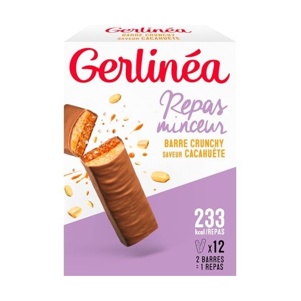 GERLINÉA – Barre Repas Crunchy Chocolat au Lait Cacahuète – Substitut de Repas Minceur Protéiné – Moins de 240 Kcal – Fabriqu...