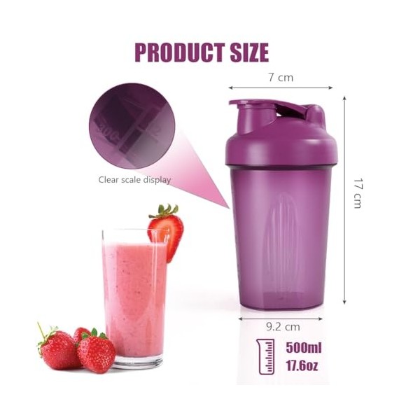 Fefod Shaker Protéiné de 400ml, 1PCS Shaker à protéines avec Mixing Balle, Bouteille shaker de protéines pour Boisson Protéin...
