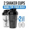 VELOMIX - Lot de 2 bouteilles shaker protéinées de 591 ml pour mélanges protéinés – 2 fouets métalliques | Gobelets anti-fuit