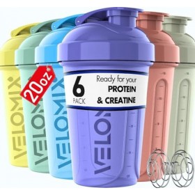 VELOMIX - Lot de 6 flacons shaker protéinés pour mélanges protéinés, gobelets shaker pour boissons protéinées, petit shaker p
