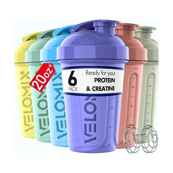VELOMIX - Lot de 6 flacons shaker protéinés pour mélanges protéinés, gobelets shaker pour boissons protéinées, petit shaker p