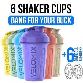 VELOMIX - Lot de 6 flacons shaker protéinés pour mélanges protéinés, gobelets shaker pour boissons protéinées, petit shaker p