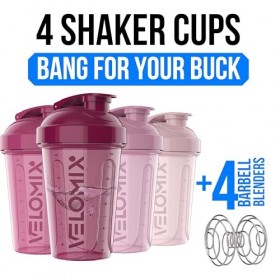 VELOMIX - Lot de 4 flacons shaker protéinés de 591 ml pour mélanges protéinés, gobelets shaker pour boissons protéinées, peti
