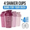 VELOMIX - Lot de 4 flacons shaker protéinés de 591 ml pour mélanges protéinés, gobelets shaker pour boissons protéinées, peti