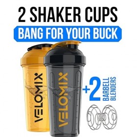 VELOMIX - Lot de 2 bouteilles shaker protéinées de 800 ml pour mélanges protéinés – 2 fouets métalliques | Gobelets anti-fuit