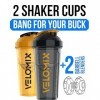 VELOMIX - Lot de 2 bouteilles shaker protéinées de 800 ml pour mélanges protéinés – 2 fouets métalliques | Gobelets anti-fuit