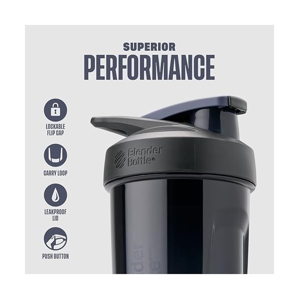 Blender Bottle Strada Shaker pour boissons protéinées et pré-entraînement, 680 ml Noir Amaigrissement et perte de poids