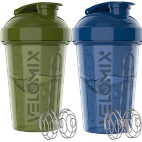 VELOMIX - Lot de 2 bouteilles shaker protéinées de 591 ml pour mélanges protéinés – 2 fouets métalliques | Gobelets anti-fuit