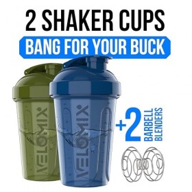 VELOMIX - Lot de 2 bouteilles shaker protéinées de 591 ml pour mélanges protéinés – 2 fouets métalliques | Gobelets anti-fuit