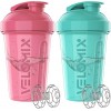 VELOMIX - Lot de 2 bouteilles shaker protéinées de 591 ml pour mélanges protéinés – 2 fouets métalliques | Gobelets anti-fuit