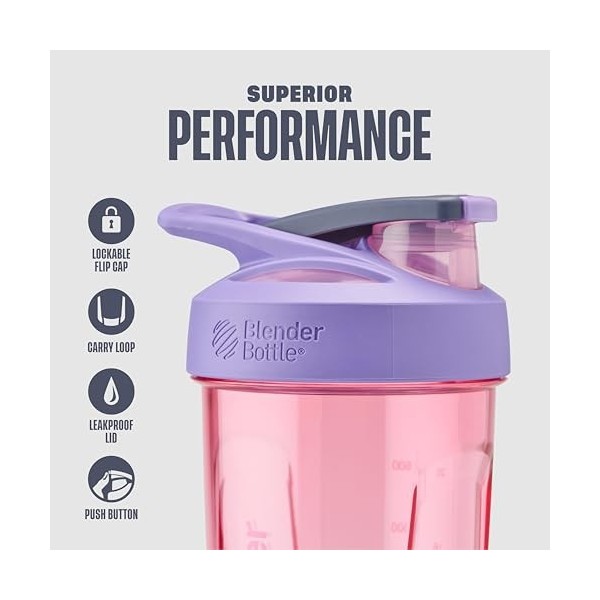 BlenderBottle Strada Shaker Cup parfait pour les milkshakes protéinés et le pré-entraînement, 710 ml, violet Amaigrissement e...