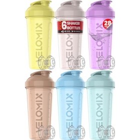 VELOMIX - Lot de 6 gobelets shaker pour boissons protéinées de 800 ml – 6 fouets métalliques | Bouteille shaker anti-fuite po