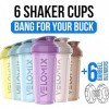 VELOMIX - Lot de 6 gobelets shaker pour boissons protéinées de 800 ml – 6 fouets métalliques | Bouteille shaker anti-fuite po