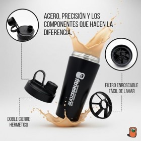 FitnessZone Shaker de protéines en acier inoxydable 750 ml – Bouteille de protéines anti-déversement, fermeture hermétique, f
