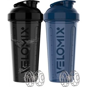 VELOMIX - Lot de 2 bouteilles shaker protéinées de 800 ml pour mélanges protéinés – 2 fouets métalliques | Gobelets anti-fuit
