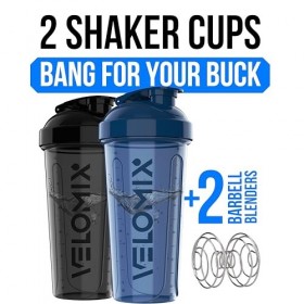 VELOMIX - Lot de 2 bouteilles shaker protéinées de 800 ml pour mélanges protéinés – 2 fouets métalliques | Gobelets anti-fuit