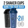 VELOMIX - Lot de 2 bouteilles shaker protéinées de 800 ml pour mélanges protéinés – 2 fouets métalliques | Gobelets anti-fuit
