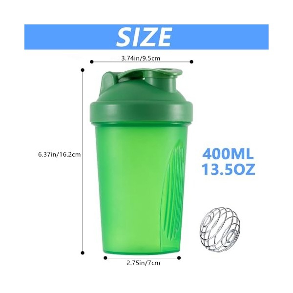 Bouteille Shaker de Protéines Inclut un Mélangeur à Bille Métallique Wire, 400ml Anti-Fuite, Sans BPA, Parfait pour Mélanger ...