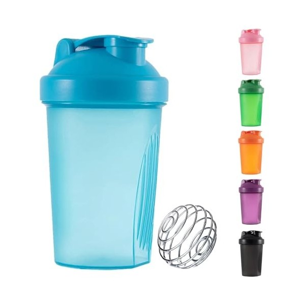 Bouteille Shaker de Protéines Inclut un Mélangeur à Bille Métallique Wire, 400ml Anti-Fuite, Sans BPA, Parfait pour Mélanger ...