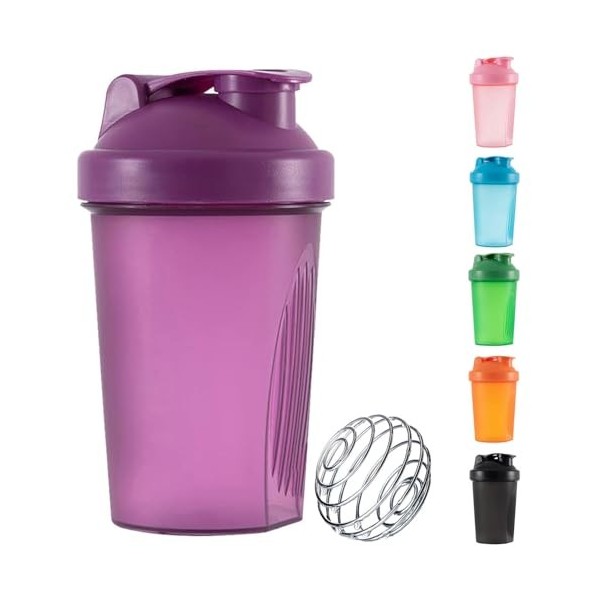 Bouteille Shaker de Protéines Inclut un Mélangeur à Bille Métallique Wire, 400ml Anti-Fuite, Sans BPA, Parfait pour Mélanger ...