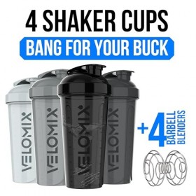 VELOMIX - Lot de 4 bouteilles shaker anti-fuites pour mélanges protéinés de 800 ml – 4 fouets métalliques | Gobelets anti-fui...