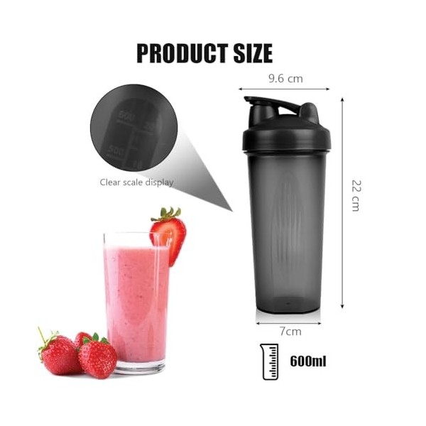 ACWOO Shaker Protéiné de 700ml, 2PCS Shaker à protéines avec Mixing Balle, Bouteille shaker de protéines pour Boisson Protéin...