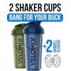 VELOMIX - Lot de 2 bouteilles shaker protéinées de 800 ml pour mélanges protéinés – 2 fouets métalliques | Gobelets anti-fuit