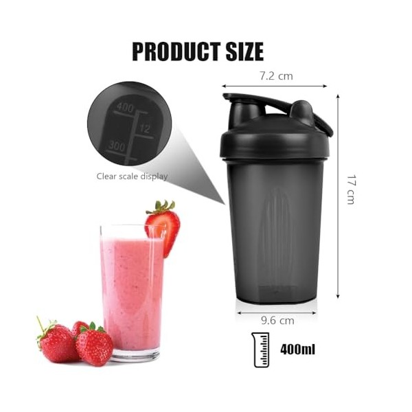 AOGOE Lot de 2 shakers protéinés avec boule de mélange en acier inoxydable de 400 ml, pour protéines et compléments, anti-fui...