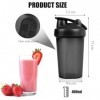 AOGOE Lot de 2 shakers protéinés avec boule de mélange en acier inoxydable de 400 ml, pour protéines et compléments, anti-fui...