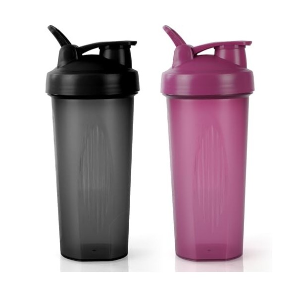 AOGOE Lot de 2 shakers protéinés avec boule de mélange en acier inoxydable de 400 ml, pour protéines et compléments, anti-fui...