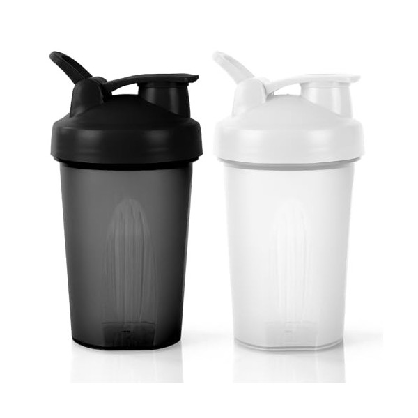 AOGOE Lot de 2 shakers protéinés avec boule de mélange en acier inoxydable de 400 ml, pour protéines et compléments, anti-fui...