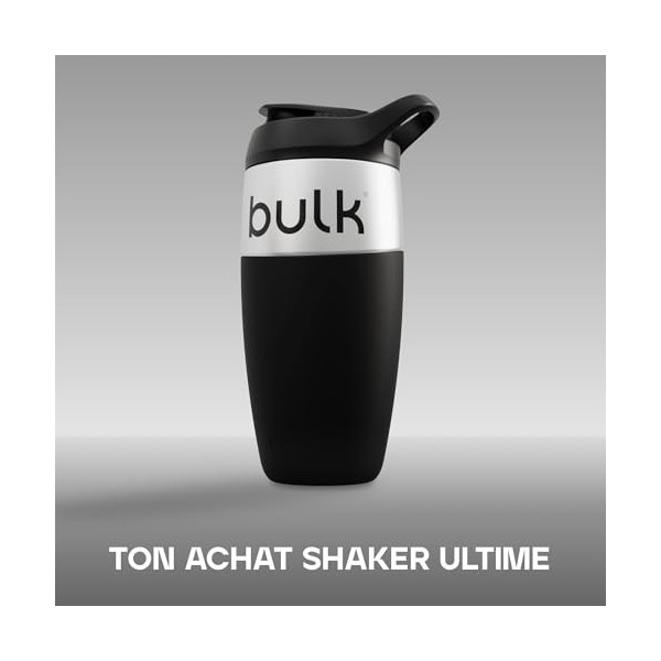 Bulk x Promixx Gourde Shaker Acier Inox | Noir | 700ml | Design Robuste & Étanche | Agitateur Snap-Fit pour Mélange Parfait |