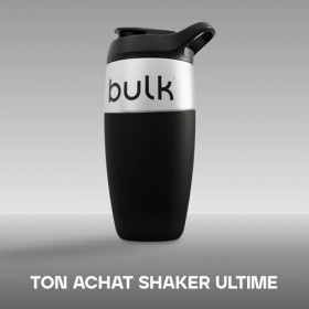 Bulk x Promixx Gourde Shaker Acier Inox | Noir | 700ml | Design Robuste & Étanche | Agitateur Snap-Fit pour Mélange Parfait |