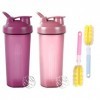 Tokaneit Lot de 2 bouteilles de shakers de protéines shaker à protéines avec 2 boules mixtes en acier inoxydable + 2 brossett