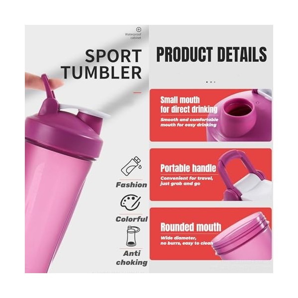 Tokaneit Lot de 2 bouteilles de shakers de protéines shaker à protéines avec 2 boules mixtes en acier inoxydable + 2 brossett