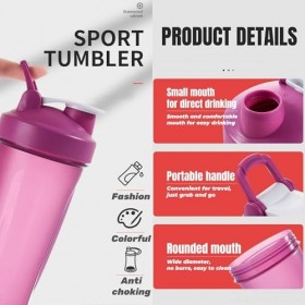 Tokaneit Lot de 2 bouteilles de shakers de protéines shaker à protéines avec 2 boules mixtes en acier inoxydable + 2 brossett