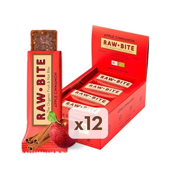BITE RAW - barres dalimentation de pomme à la cannelle, 12 pièces