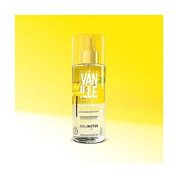 Brume Parfumee Vanille SOLINOTES | Parfum Rafraichissant et Hydratant - Sans Alcool | Brume Parfumee Corps et Cheveux | 250 m