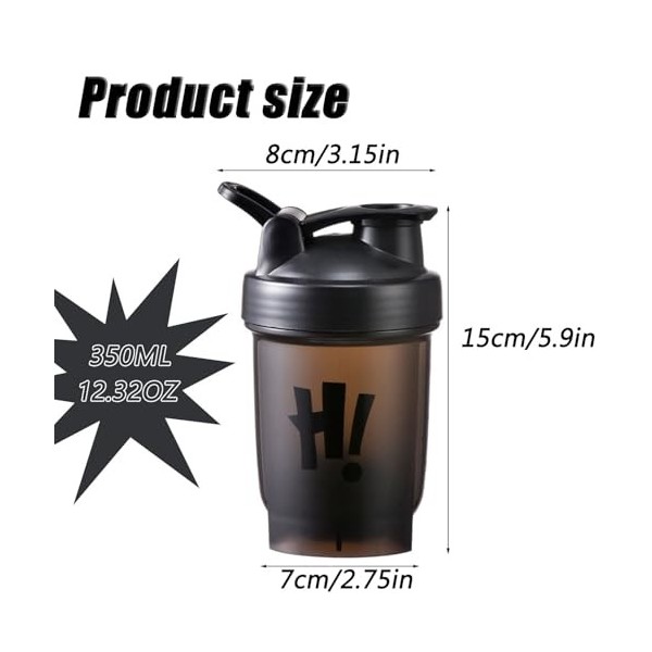 SUJIBHI Bouteille Shaker pour Protéines 350ml avec Mixball - Bouteille deau de sport en plastique étanche à couvercle rabatt ...