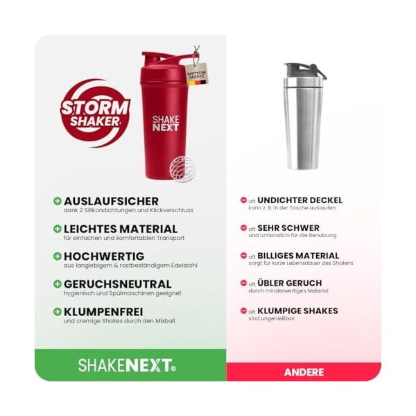 ShakeNext Shaker en acier inoxydable [nouvelle introduction] – Gourde avec boule mixte, 700 ml, shaker pour fitness et protéi